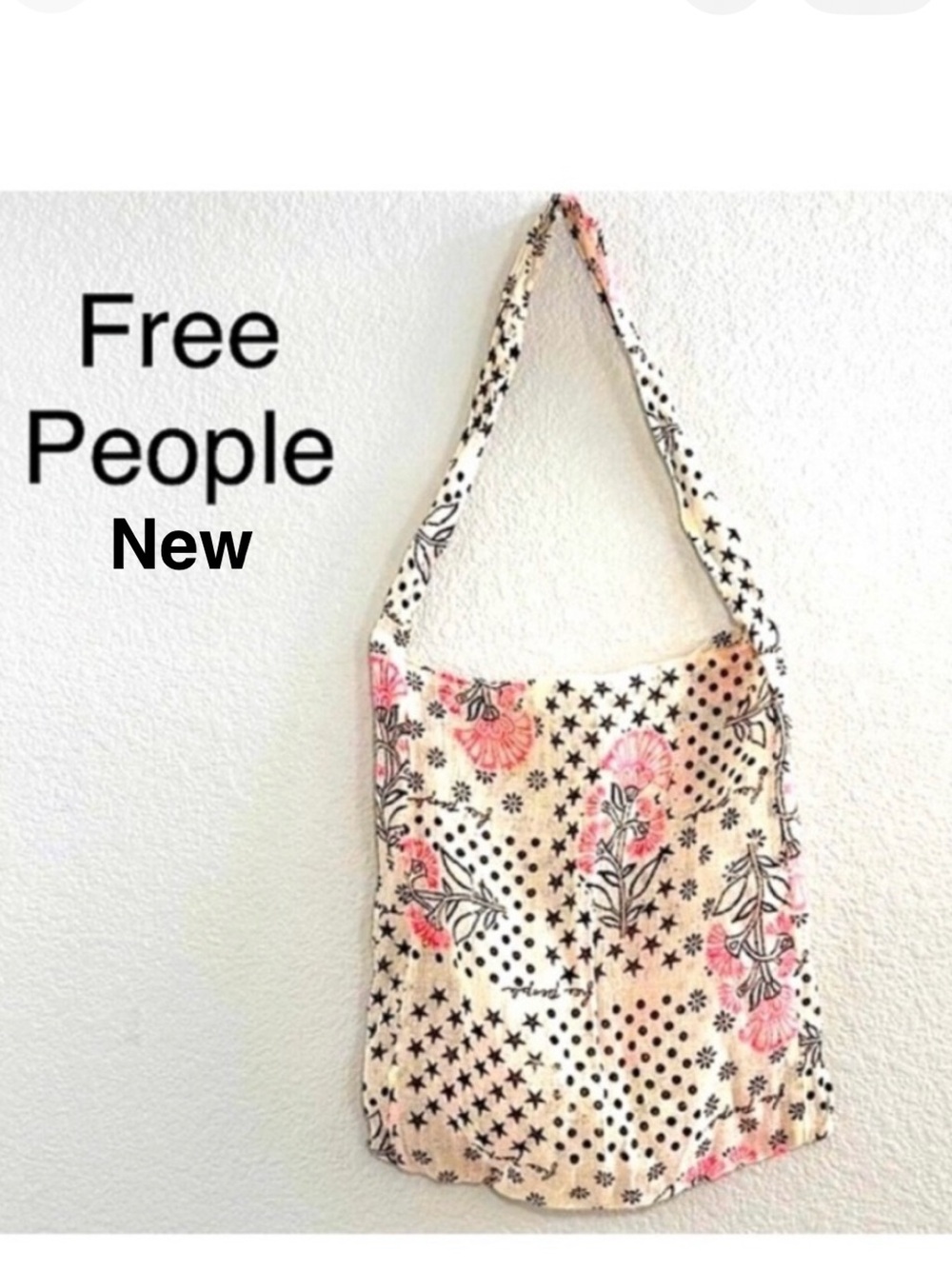 New Free People Reusable Tote Bag Linen Lightweight Floral Shopping Bag